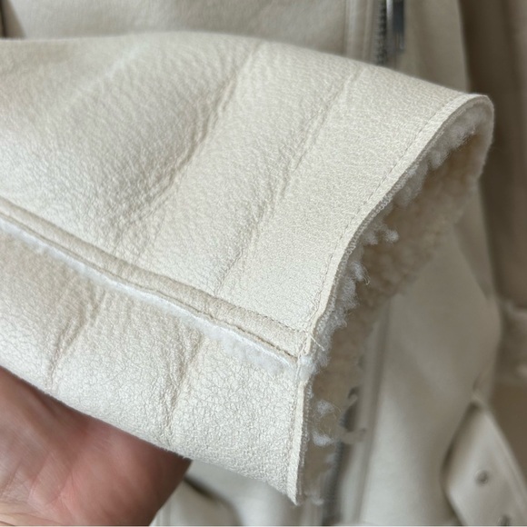 Zara Double-Faced Jacket Oversized White Faux Suede Blogger Fave Moto Biker M - Picture 14 of 16